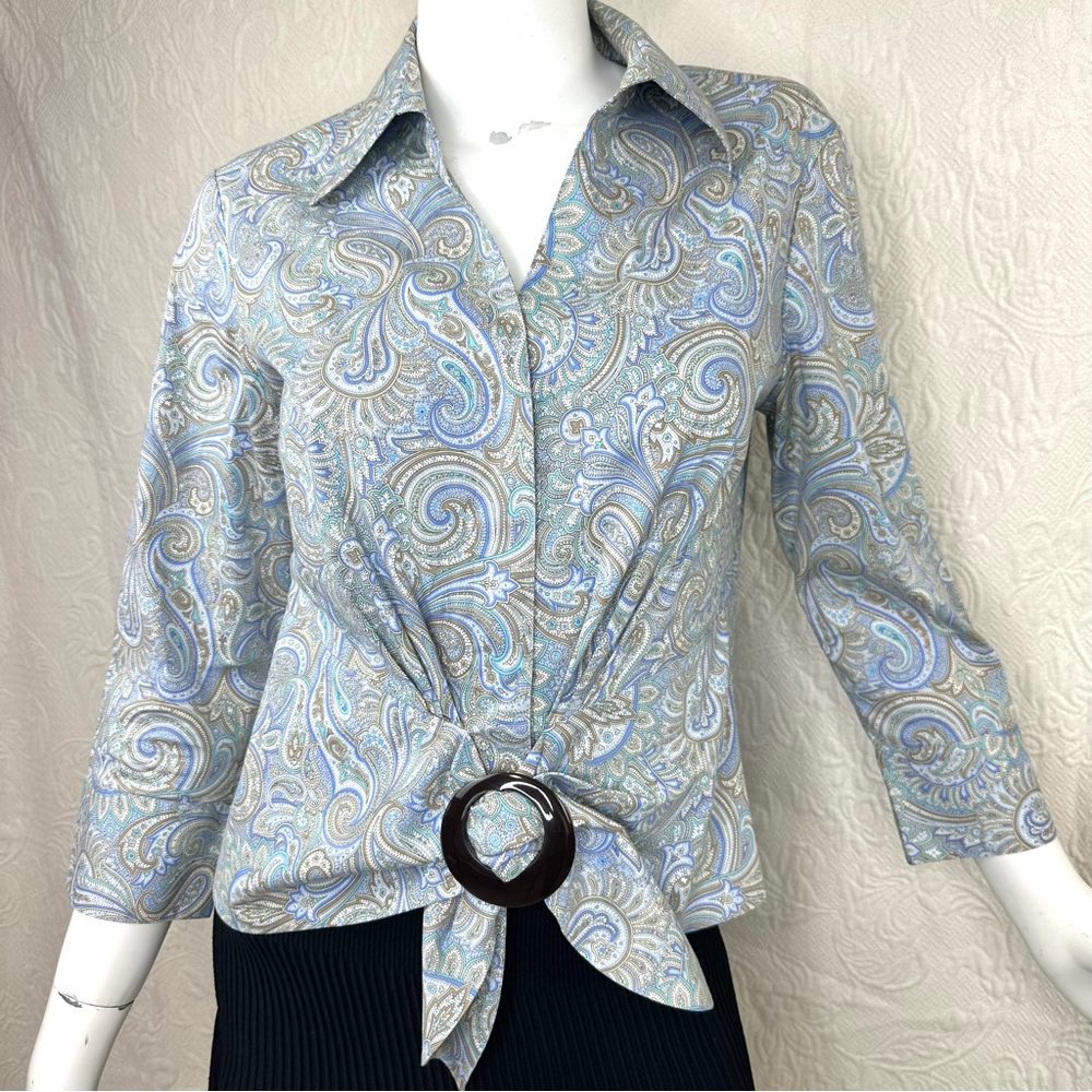 Lafayette 148 Paisley Print Buckle Tie Front Blouse